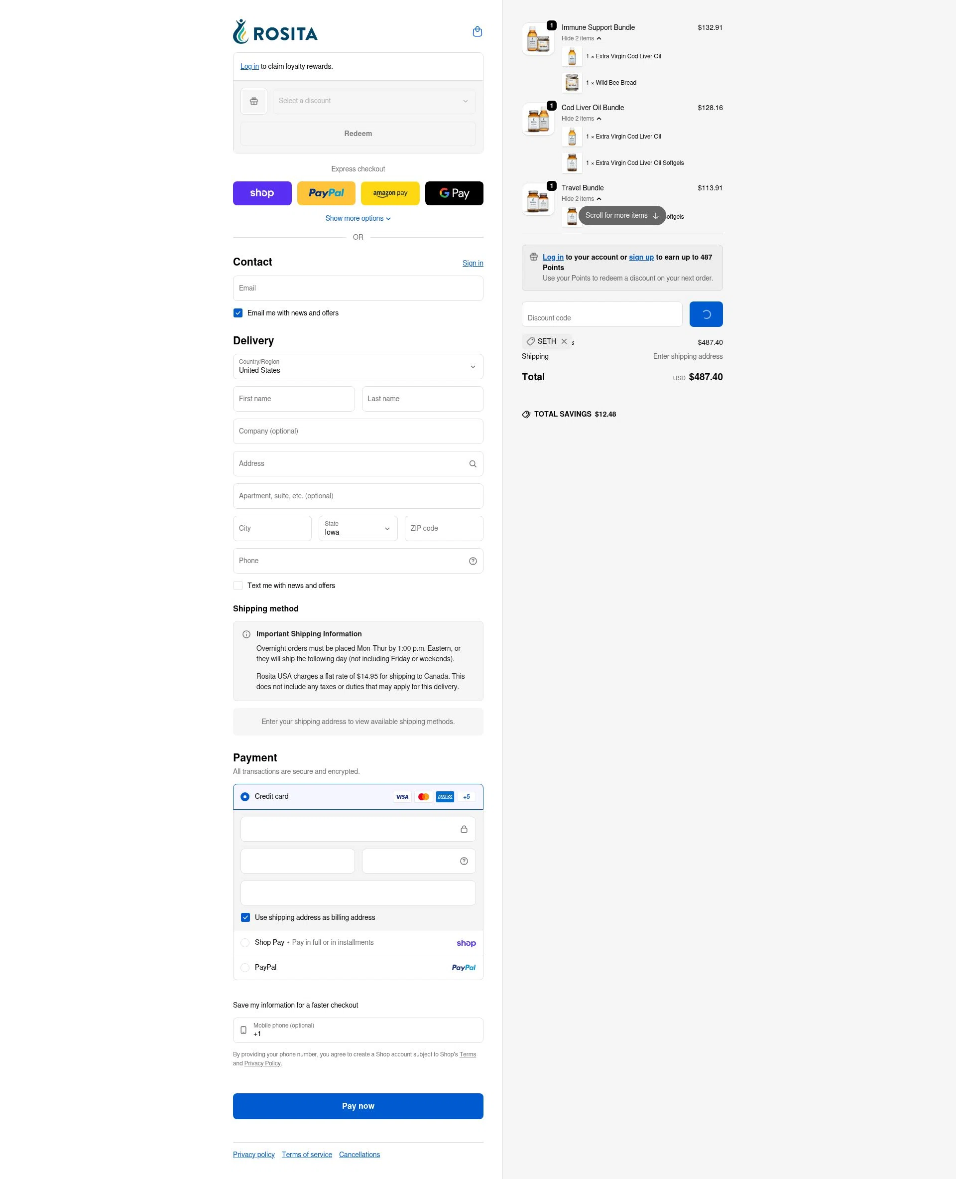 Rosita checkout page showing Rosita discount code box | Screenshot taken by SimplyCodes community member on Feb 9, 2026