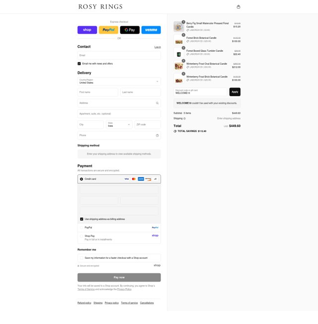 Rosy Rings checkout page showing Rosy Rings promo code box | Screenshot taken by SimplyCodes community member on Aug 29, 2025
