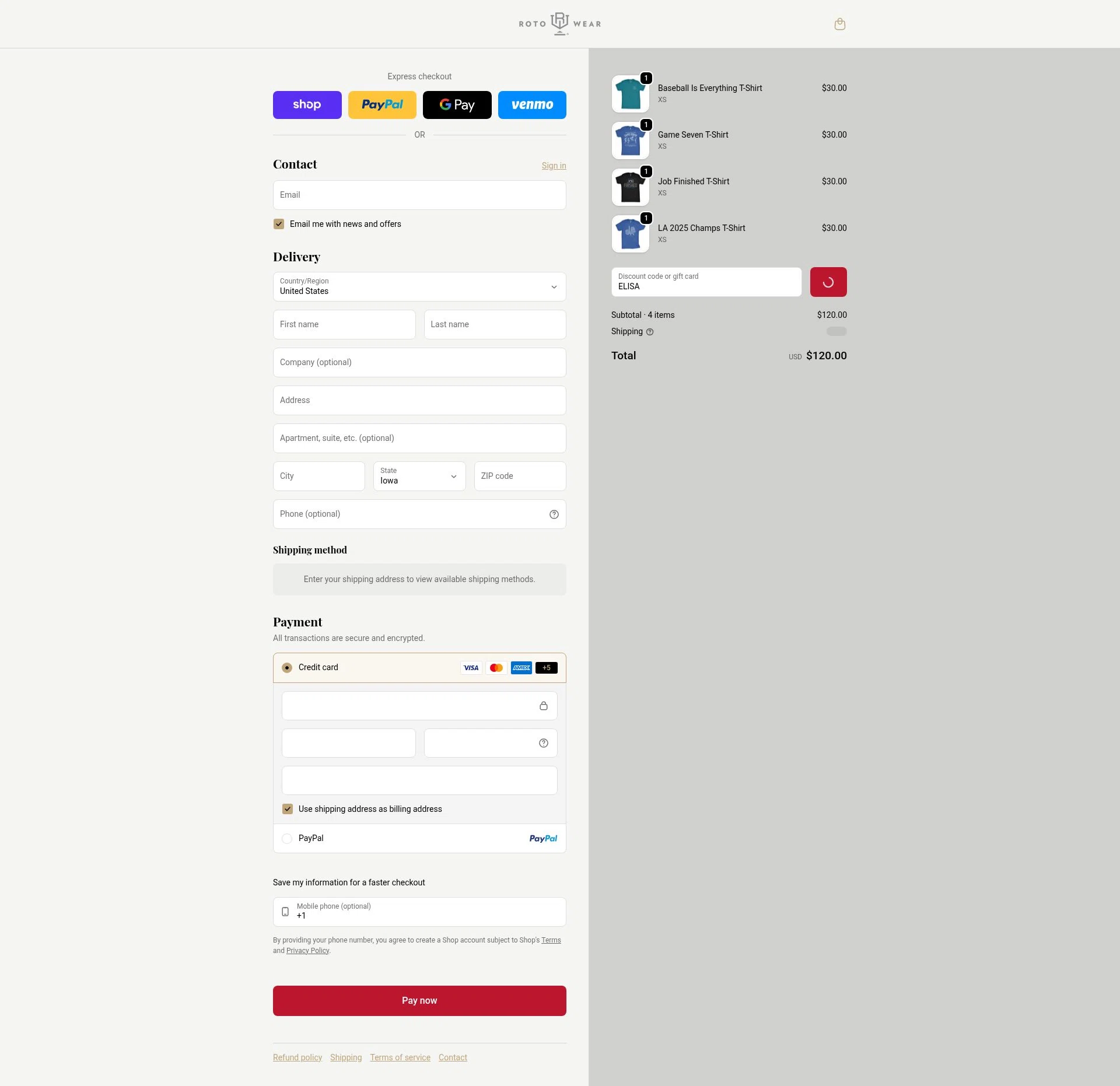 Roto Wear checkout page showing Roto Wear promo code box | Screenshot taken by SimplyCodes community member on Feb 19, 2026