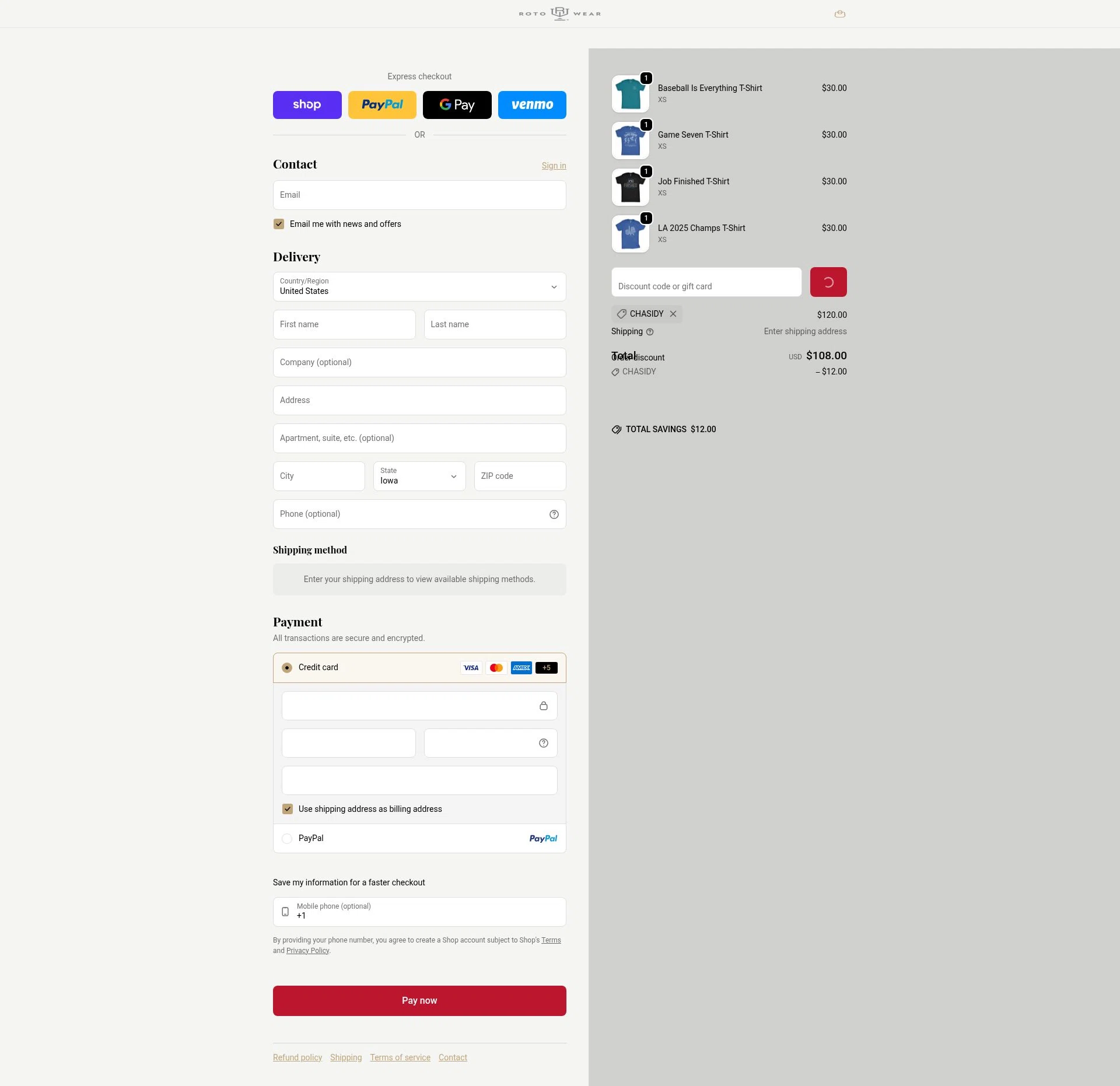 Roto Wear checkout page showing Roto Wear promo code box | Screenshot taken by SimplyCodes community member on Feb 19, 2026