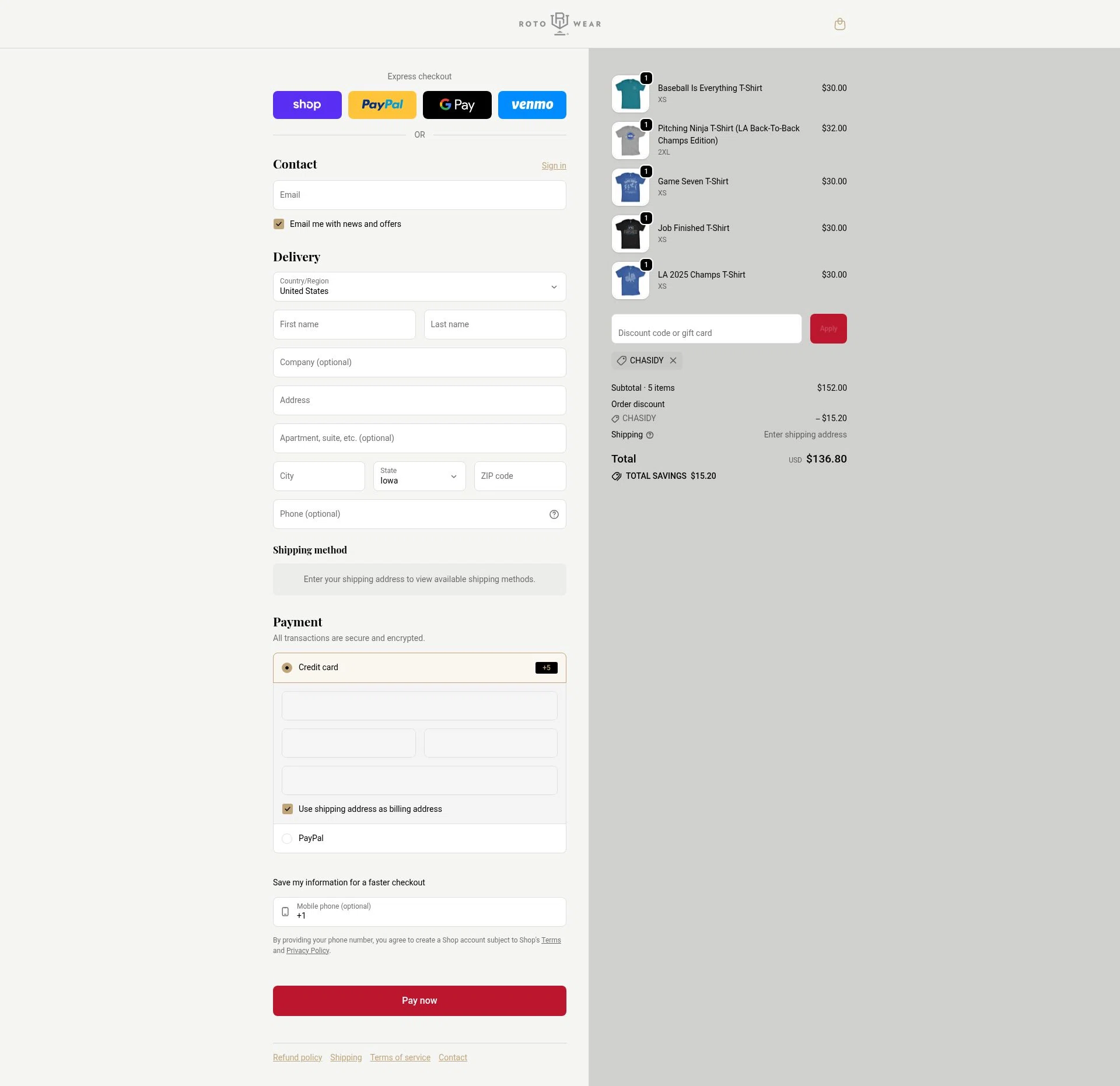 Roto Wear checkout page showing Roto Wear promo code box | Screenshot taken by SimplyCodes community member on Feb 15, 2026