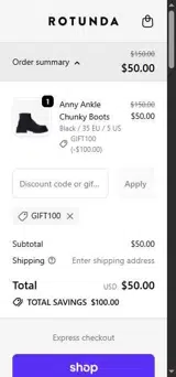 GIFT100 coupon verification screenshot