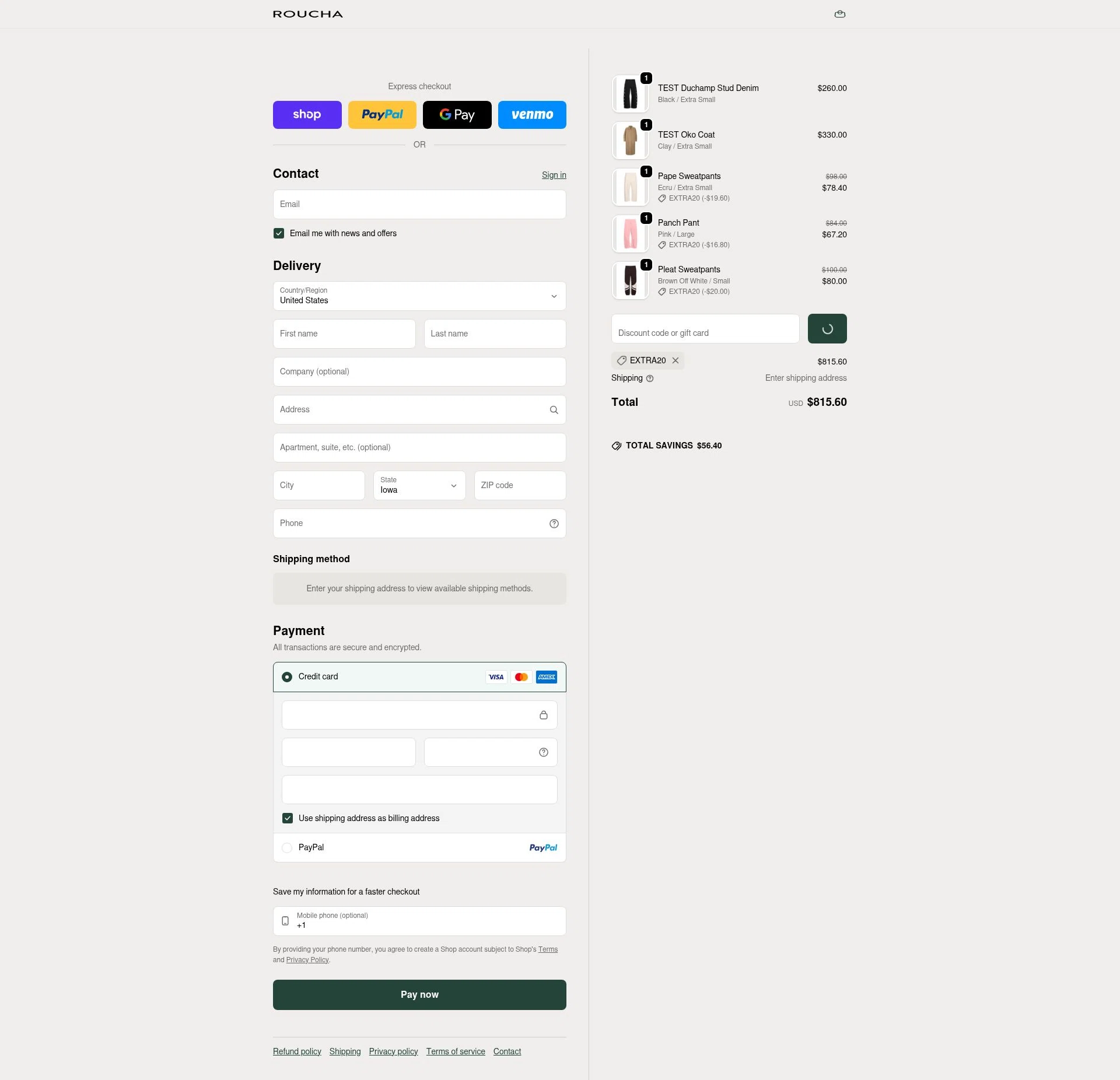 Roucha checkout page showing Roucha promo code box | Screenshot taken by SimplyCodes community member on Jan 16, 2026
