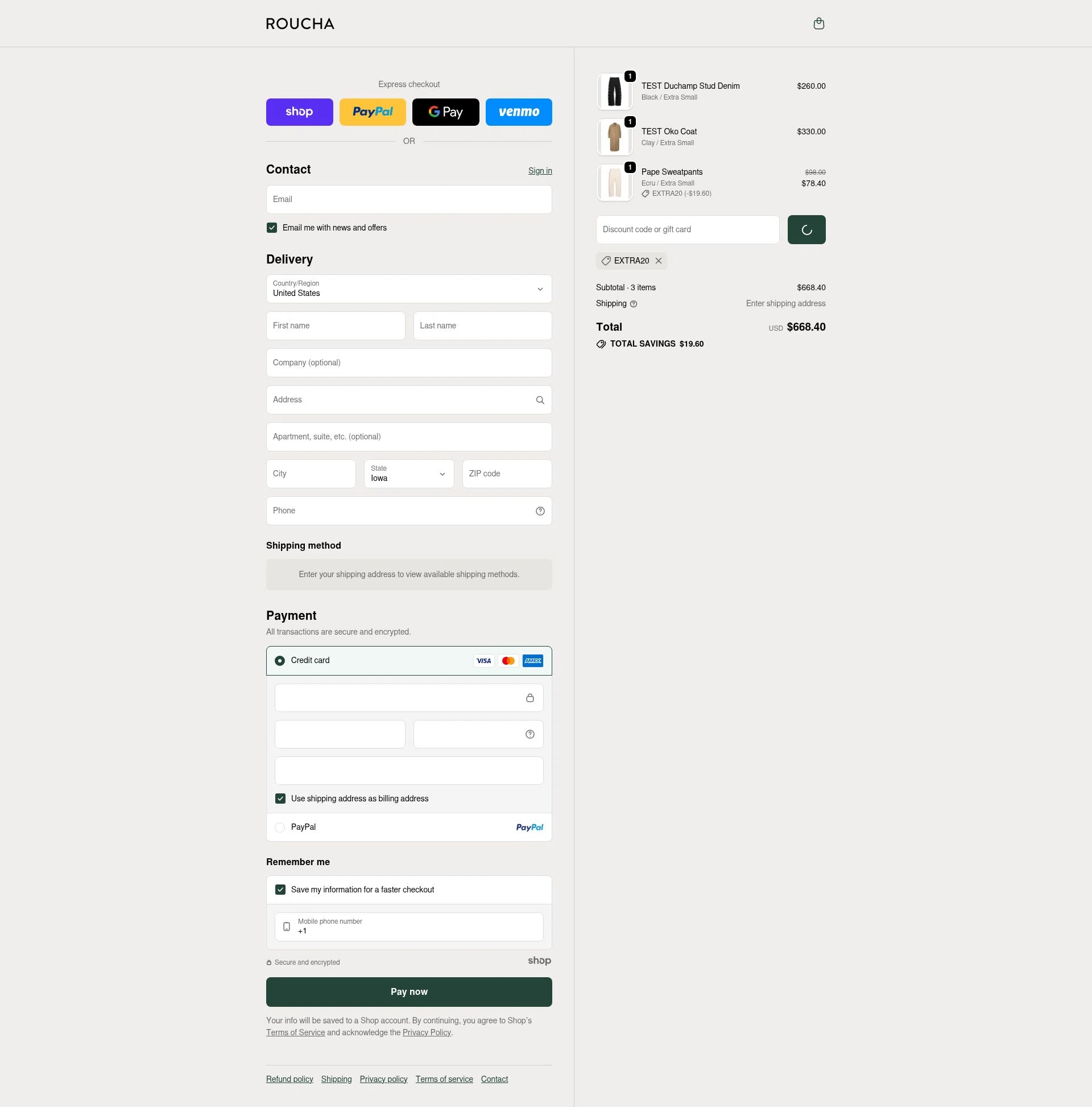 Roucha checkout page showing Roucha promo code box | Screenshot taken by SimplyCodes community member on Jan 21, 2026