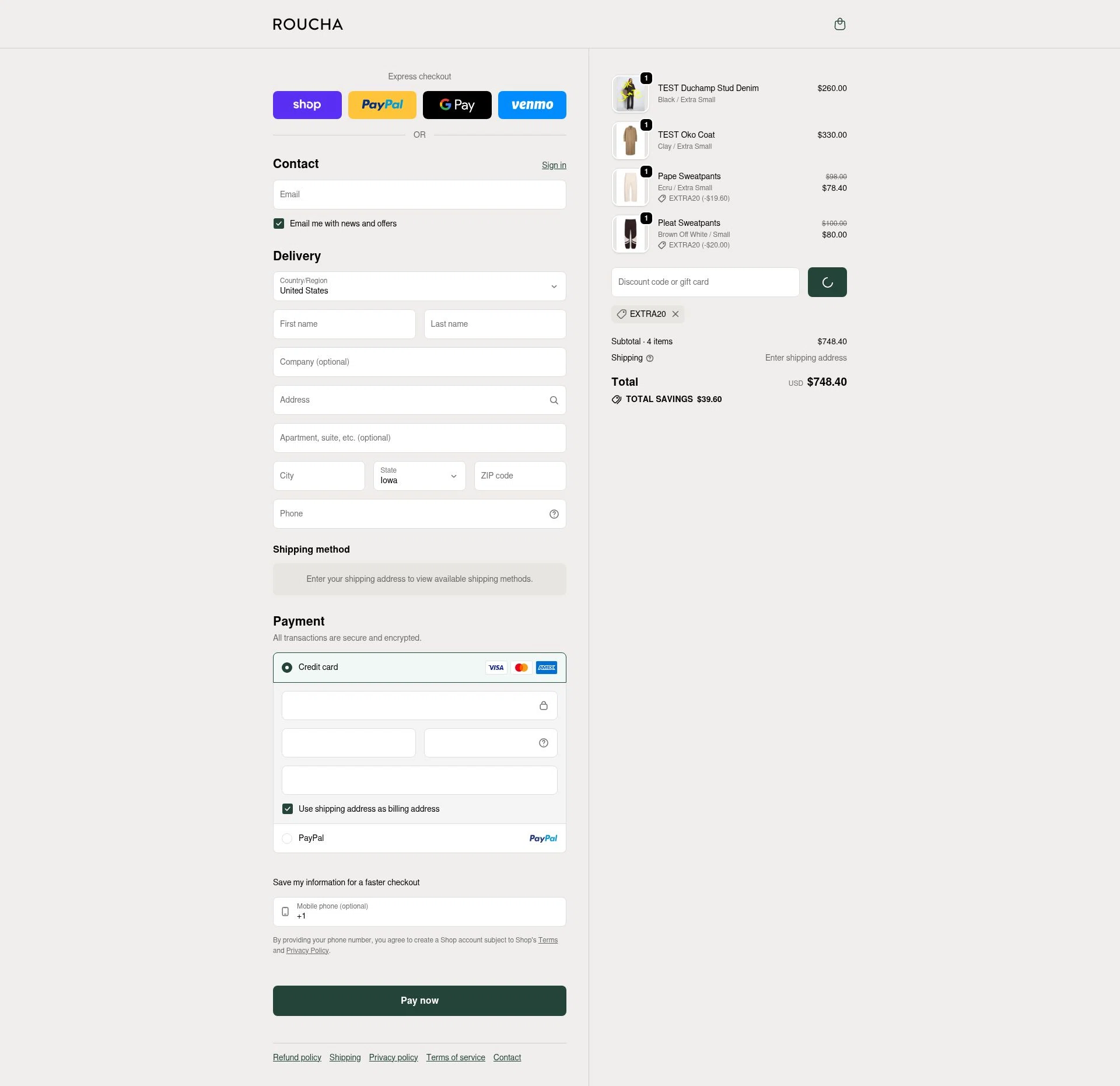 Roucha checkout page showing Roucha promo code box | Screenshot taken by SimplyCodes community member on Jan 30, 2026