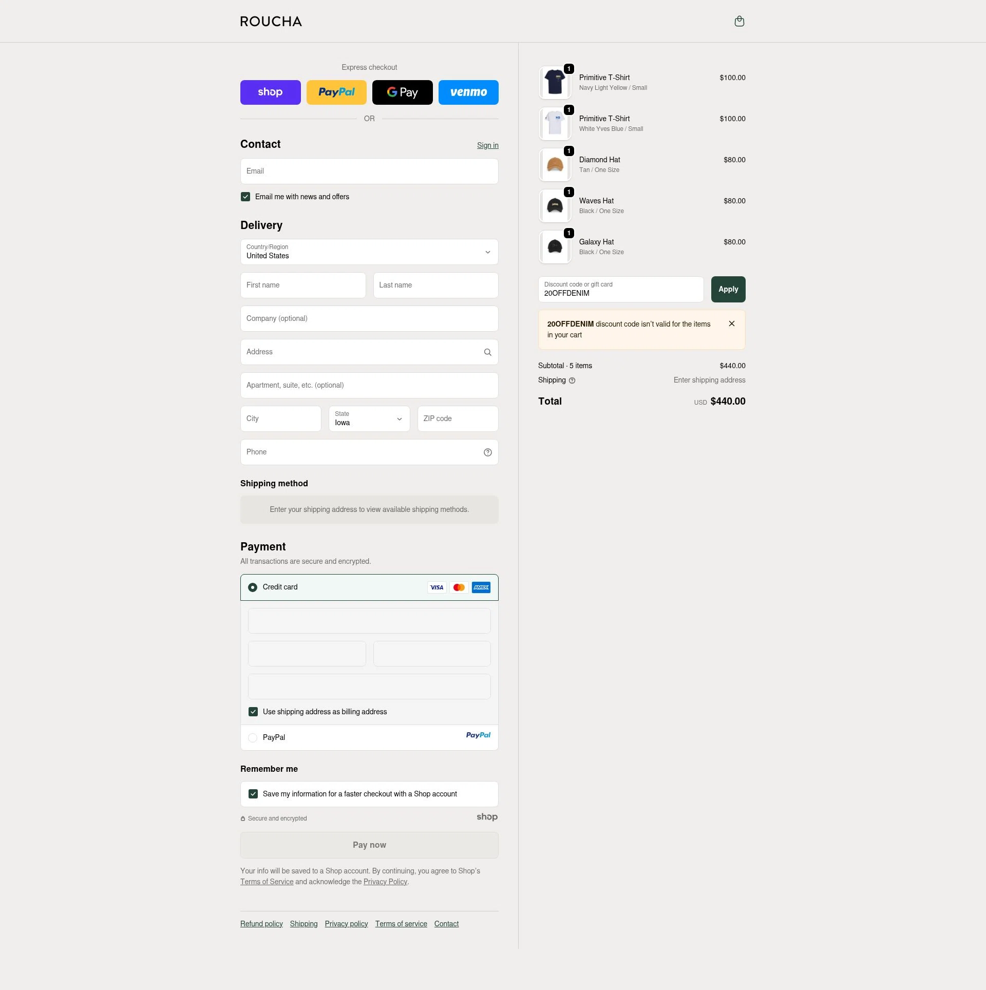 Roucha checkout page showing Roucha promo code box | Screenshot taken by SimplyCodes community member on Oct 26, 2025