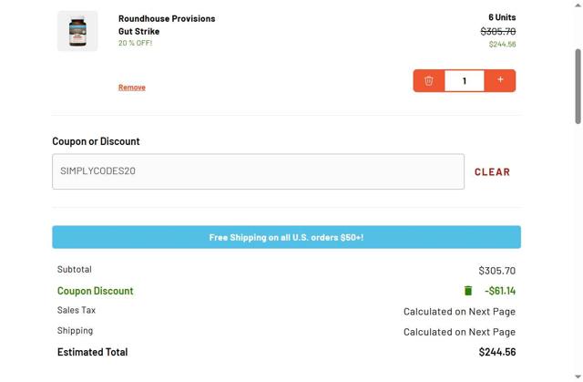 Roundhouse Provisions checkout page showing Roundhouse Provisions coupon code box | Screenshot taken by SimplyCodes community member on Jul 30, 2025