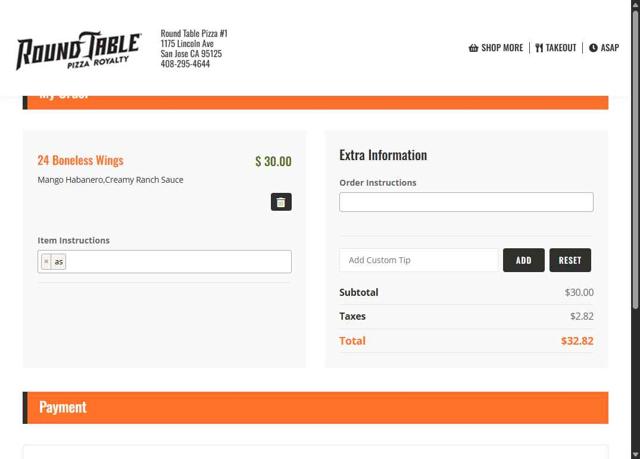 Round Table Pizza checkout page showing Round Table Pizza coupon code box | Screenshot taken by SimplyCodes community member on Sep 7, 2025