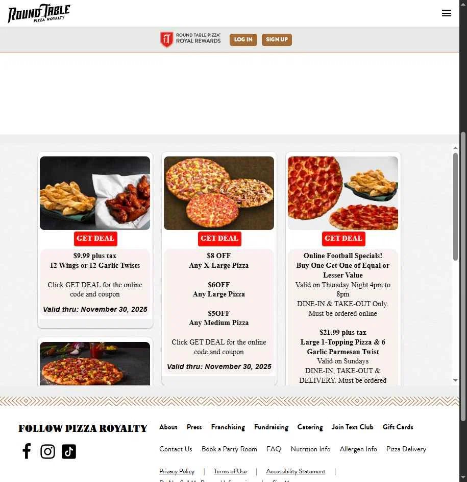 Round Table Pizza Promo Codes - 25% Off Coupons Mar 2026