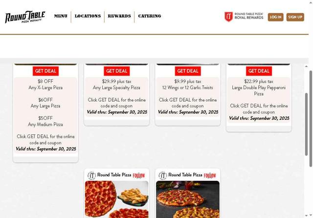 Round Table Pizza checkout page showing Round Table Pizza coupon code box | Screenshot taken by SimplyCodes community member on Sep 1, 2025