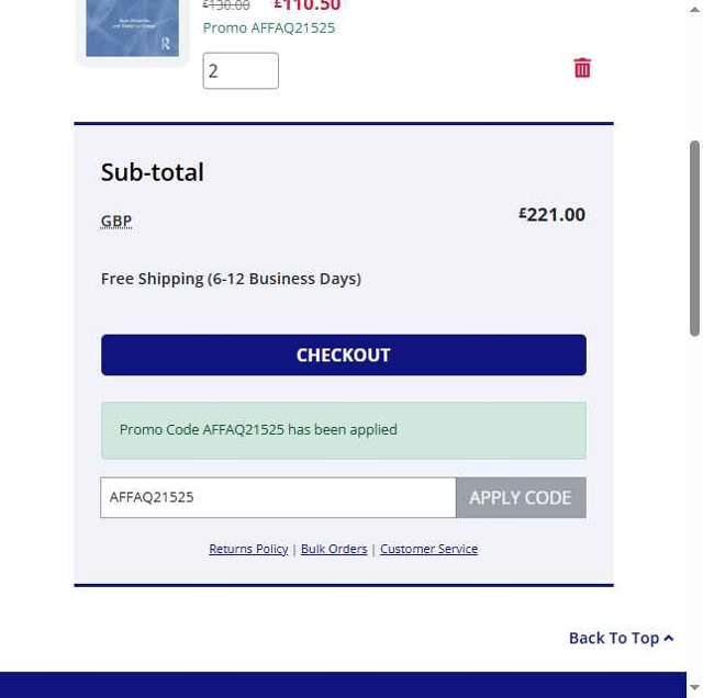 Routledge checkout page showing Routledge promo code box | Screenshot taken by SimplyCodes community member on May 10, 2025