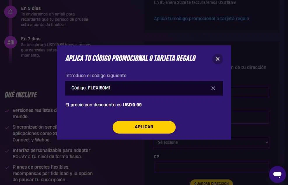 ROUVY checkout page showing ROUVY promo code box | Screenshot taken by SimplyCodes community member on Dec 29, 2025