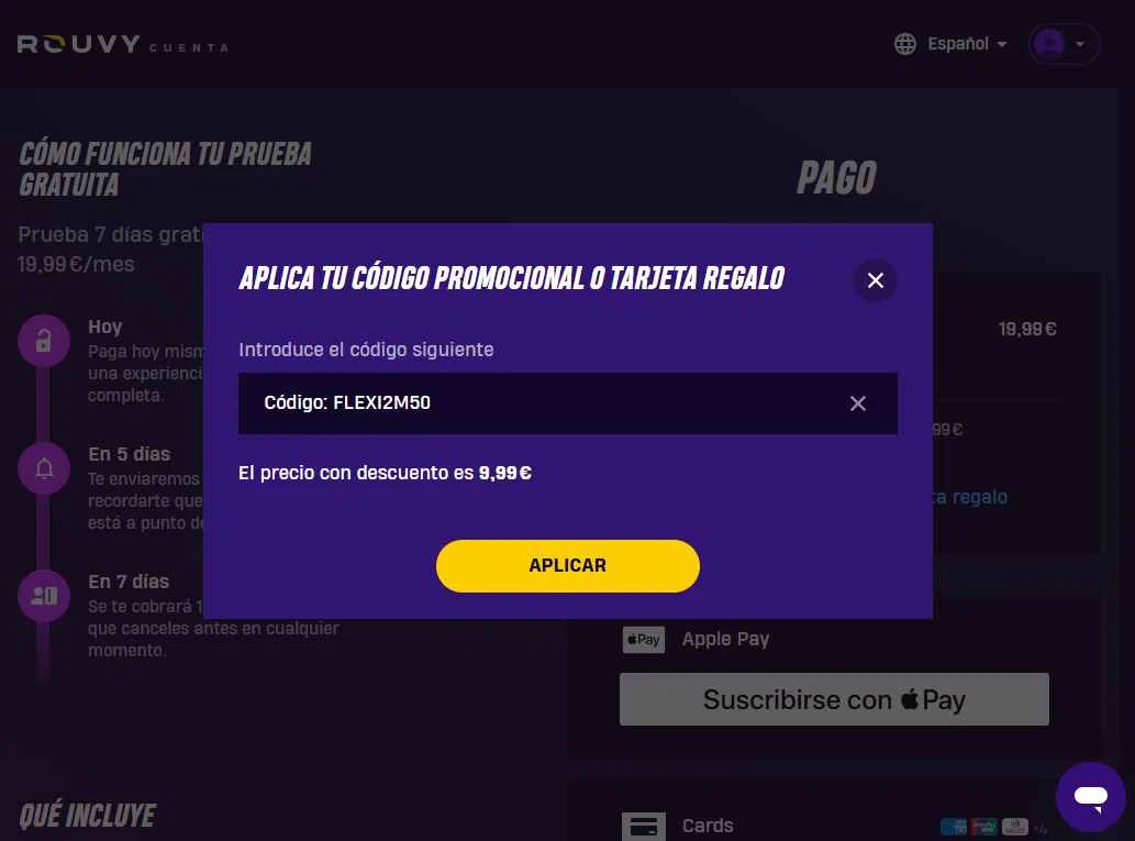 ROUVY checkout page showing ROUVY promo code box | Screenshot taken by SimplyCodes community member on Dec 1, 2025