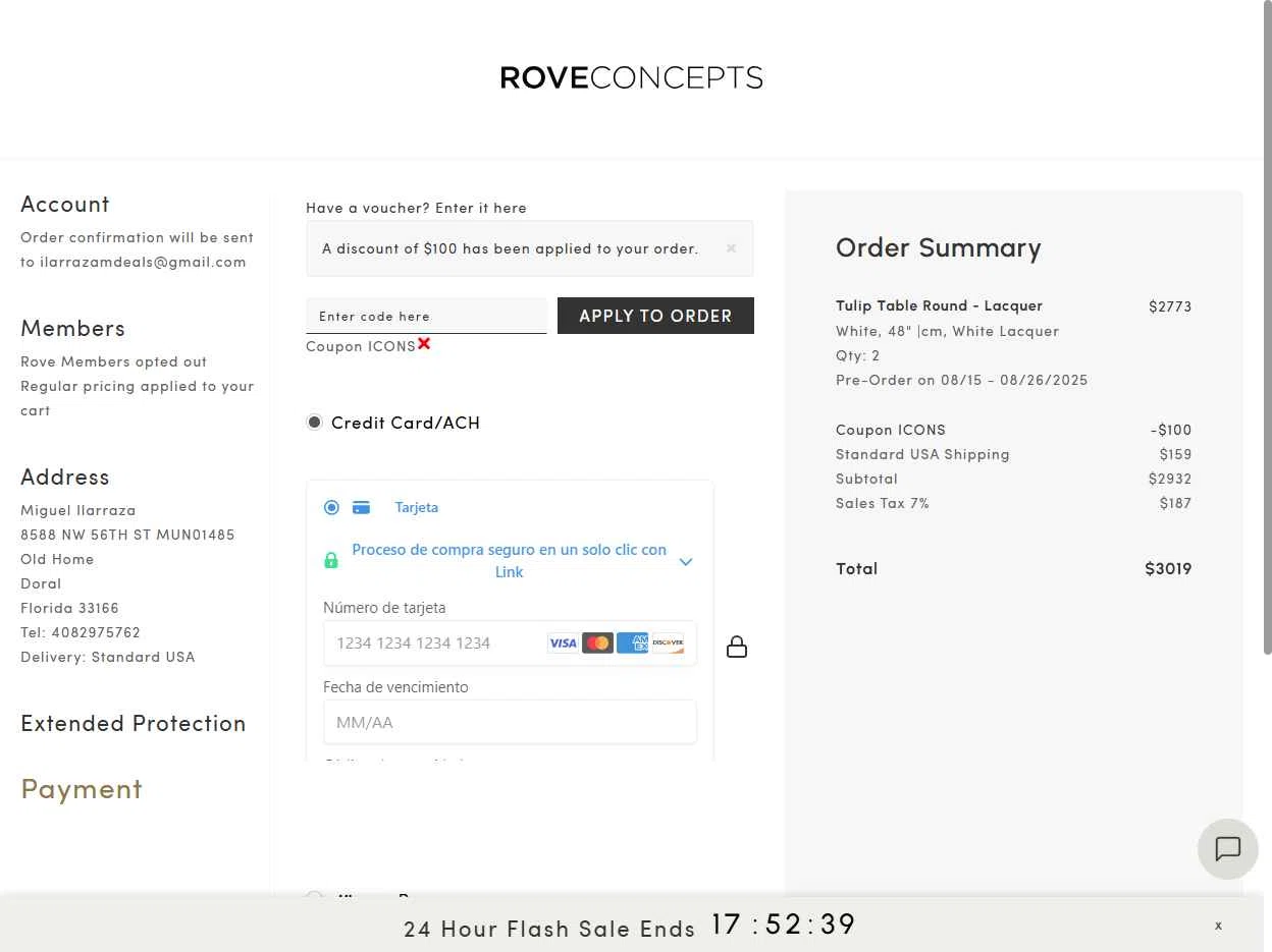 Rove Concepts checkout page showing Rove Concepts coupon code box | Screenshot taken by SimplyCodes community member on Jun 18, 2025