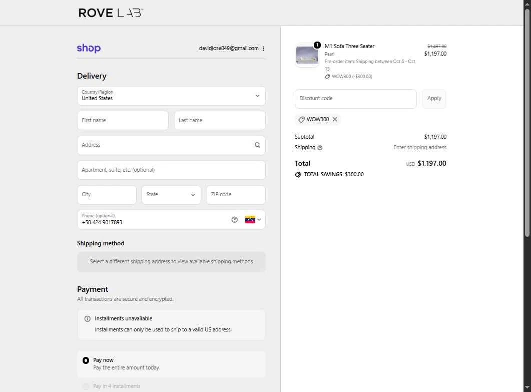 Rove Lab checkout page showing Rove Lab discount code box | Screenshot taken by SimplyCodes community member on Oct 7, 2025