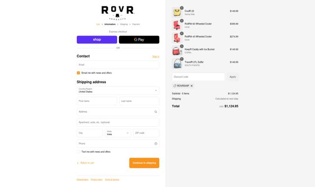 RovR Products checkout page showing RovR Products promo code box | Screenshot taken by SimplyCodes community member on Sep 13, 2025