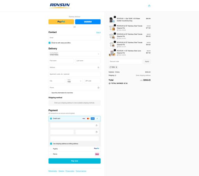 Rovsun checkout page showing Rovsun discount code box | Screenshot taken by SimplyCodes community member on Sep 20, 2025