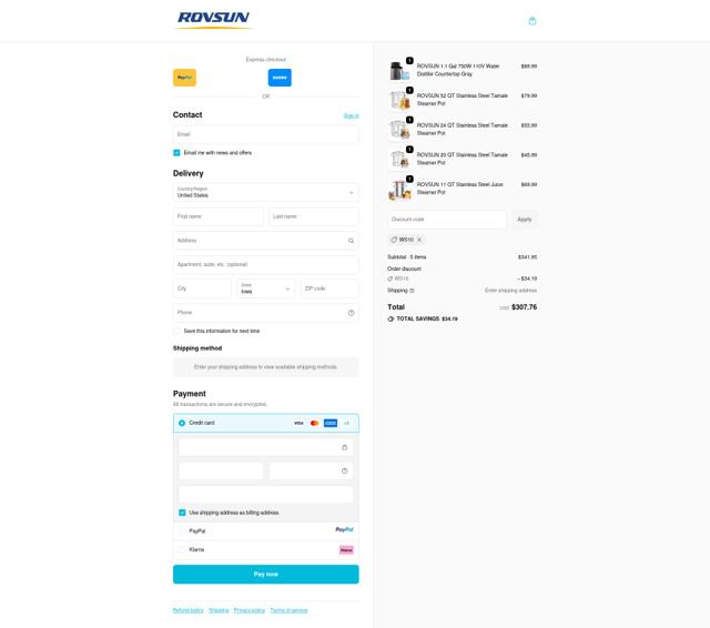 Rovsun checkout page showing Rovsun discount code box | Screenshot taken by SimplyCodes community member on Sep 20, 2025
