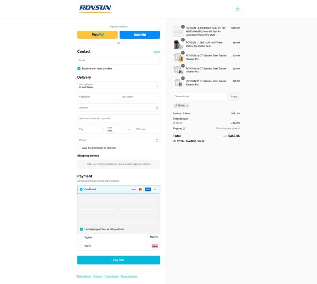 Rovsun checkout page showing Rovsun discount code box | Screenshot taken by SimplyCodes community member on Sep 11, 2025