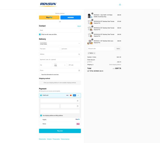 Rovsun checkout page showing Rovsun discount code box | Screenshot taken by SimplyCodes community member on Sep 16, 2025