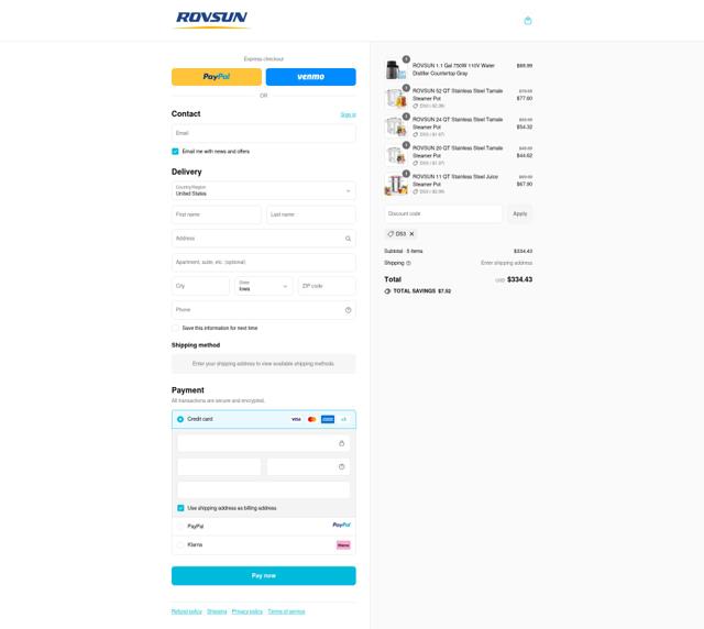 Rovsun checkout page showing Rovsun discount code box | Screenshot taken by SimplyCodes community member on Sep 16, 2025