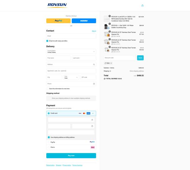 Rovsun checkout page showing Rovsun discount code box | Screenshot taken by SimplyCodes community member on Sep 11, 2025
