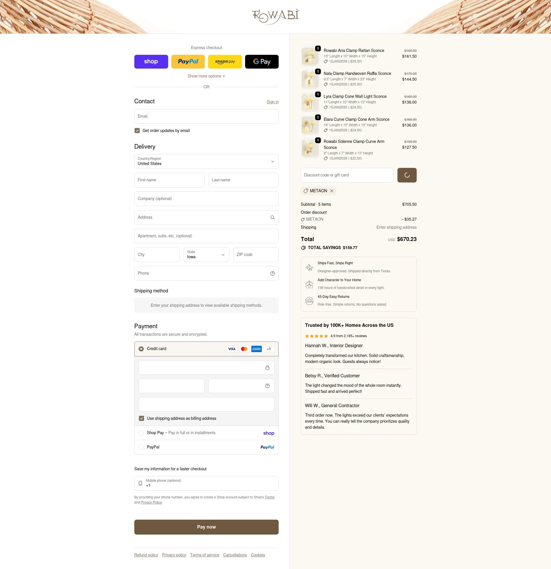 Rowabi checkout page showing Rowabi discount code box | Screenshot taken by SimplyCodes community member on Feb 4, 2026
