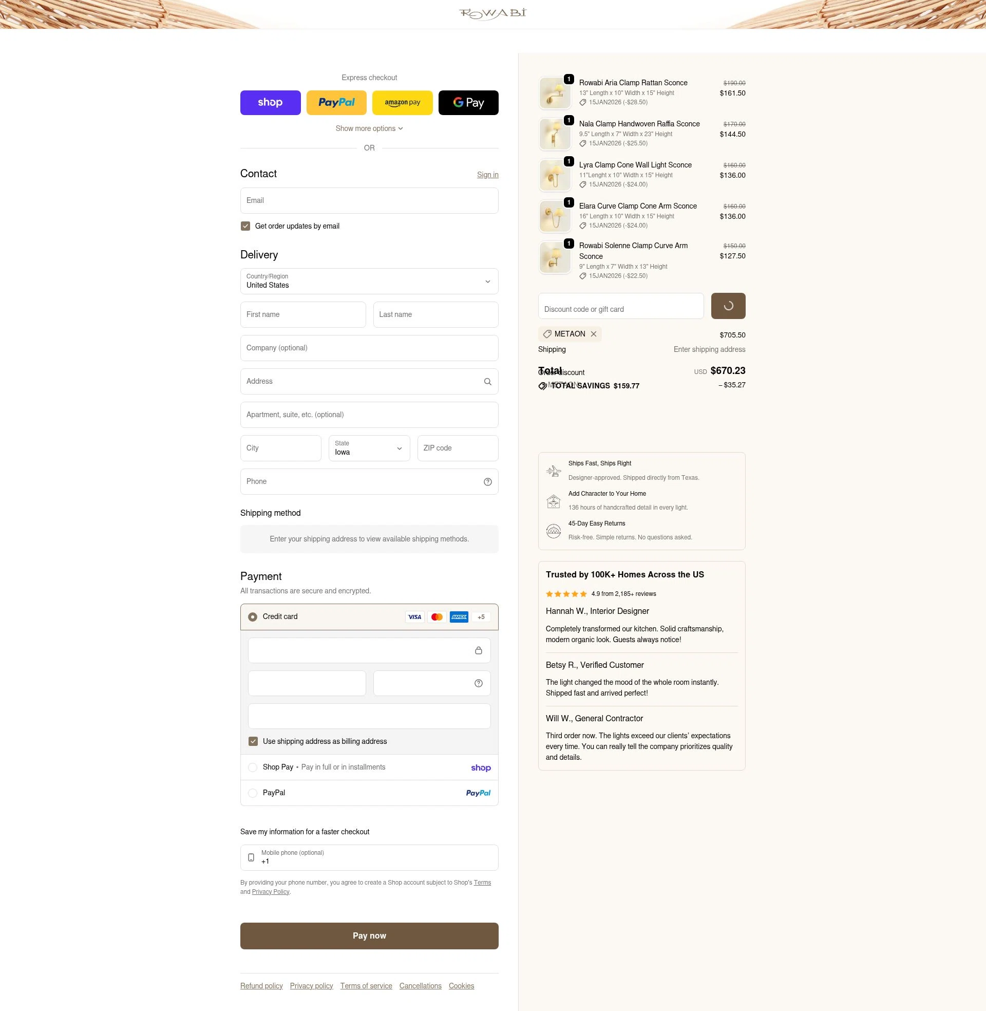 Rowabi checkout page showing Rowabi discount code box | Screenshot taken by SimplyCodes community member on Jan 31, 2026
