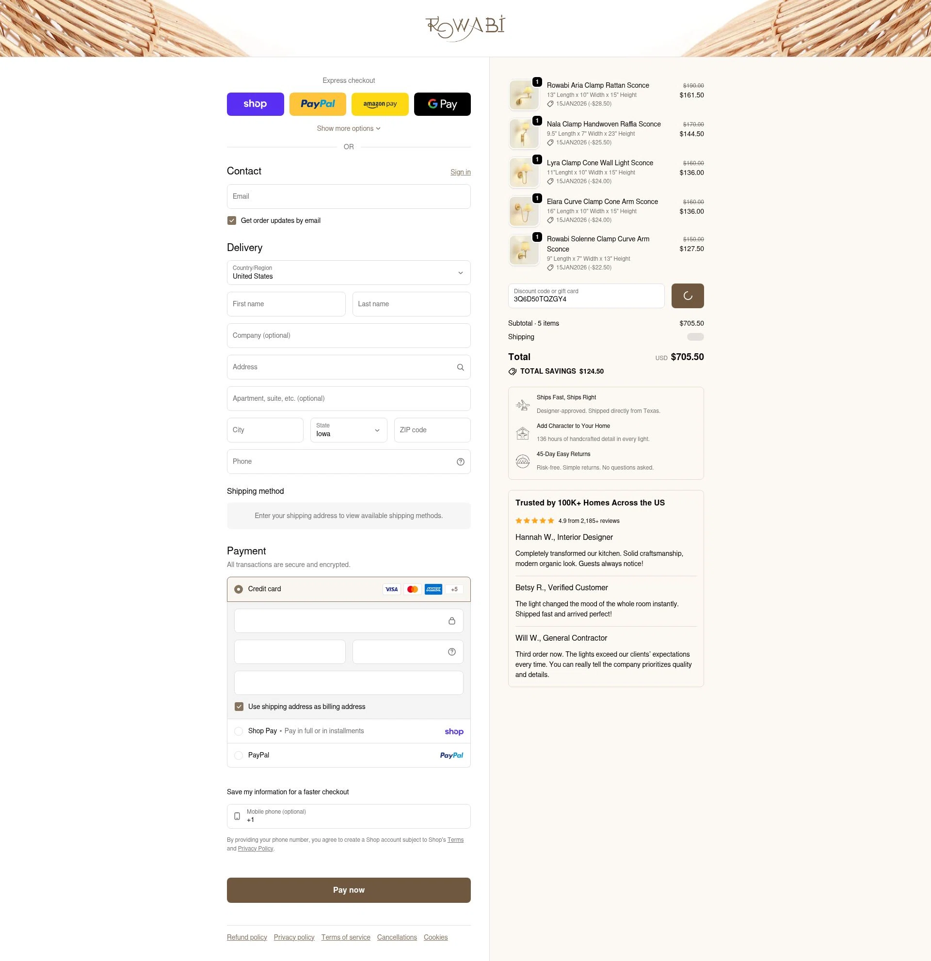 Rowabi checkout page showing Rowabi discount code box | Screenshot taken by SimplyCodes community member on Feb 4, 2026