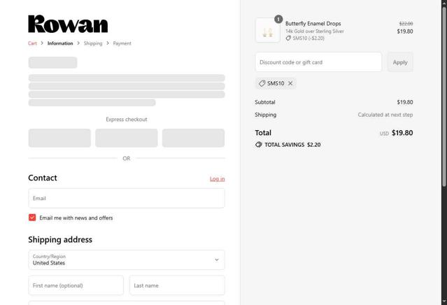 Rowan checkout page showing Rowan discount code box | Screenshot taken by SimplyCodes community member on Aug 29, 2025