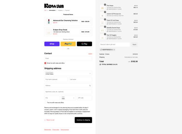 Rowan checkout page showing Rowan discount code box | Screenshot taken by SimplyCodes community member on Sep 4, 2025