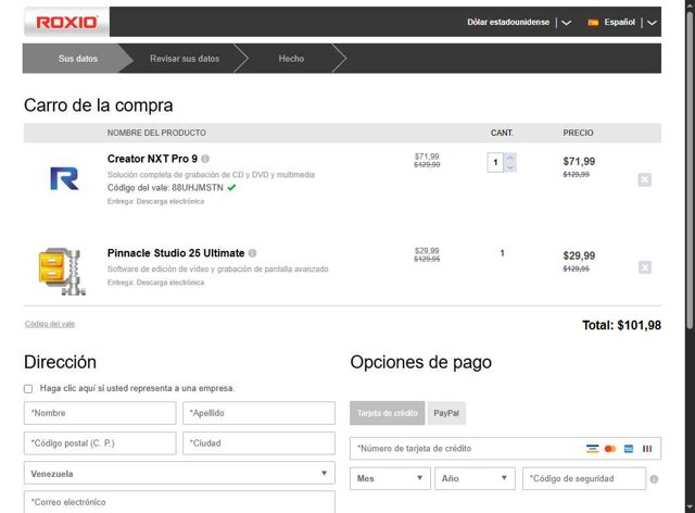 Roxio checkout page showing Roxio coupon code box | Screenshot taken by SimplyCodes community member on Jul 8, 2025