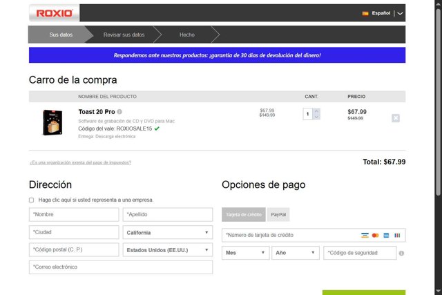 Roxio checkout page showing Roxio coupon code box | Screenshot taken by SimplyCodes community member on Aug 29, 2025