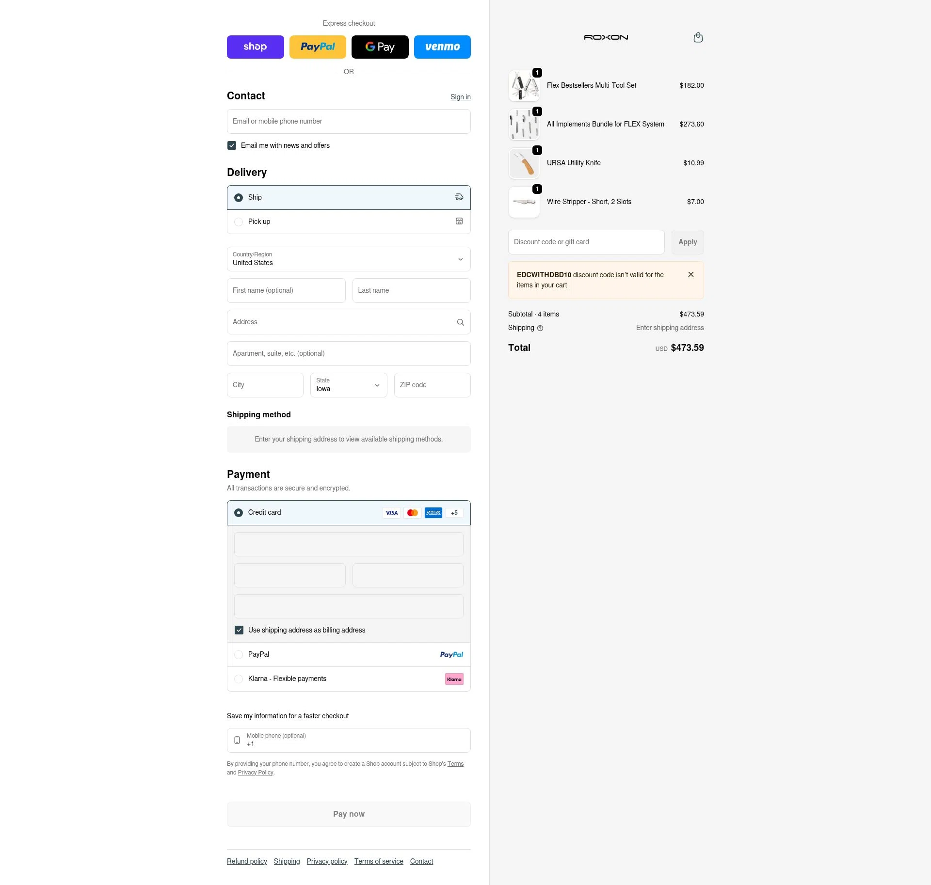ROXON checkout page showing ROXON discount code box | Screenshot taken by SimplyCodes community member on Feb 1, 2026