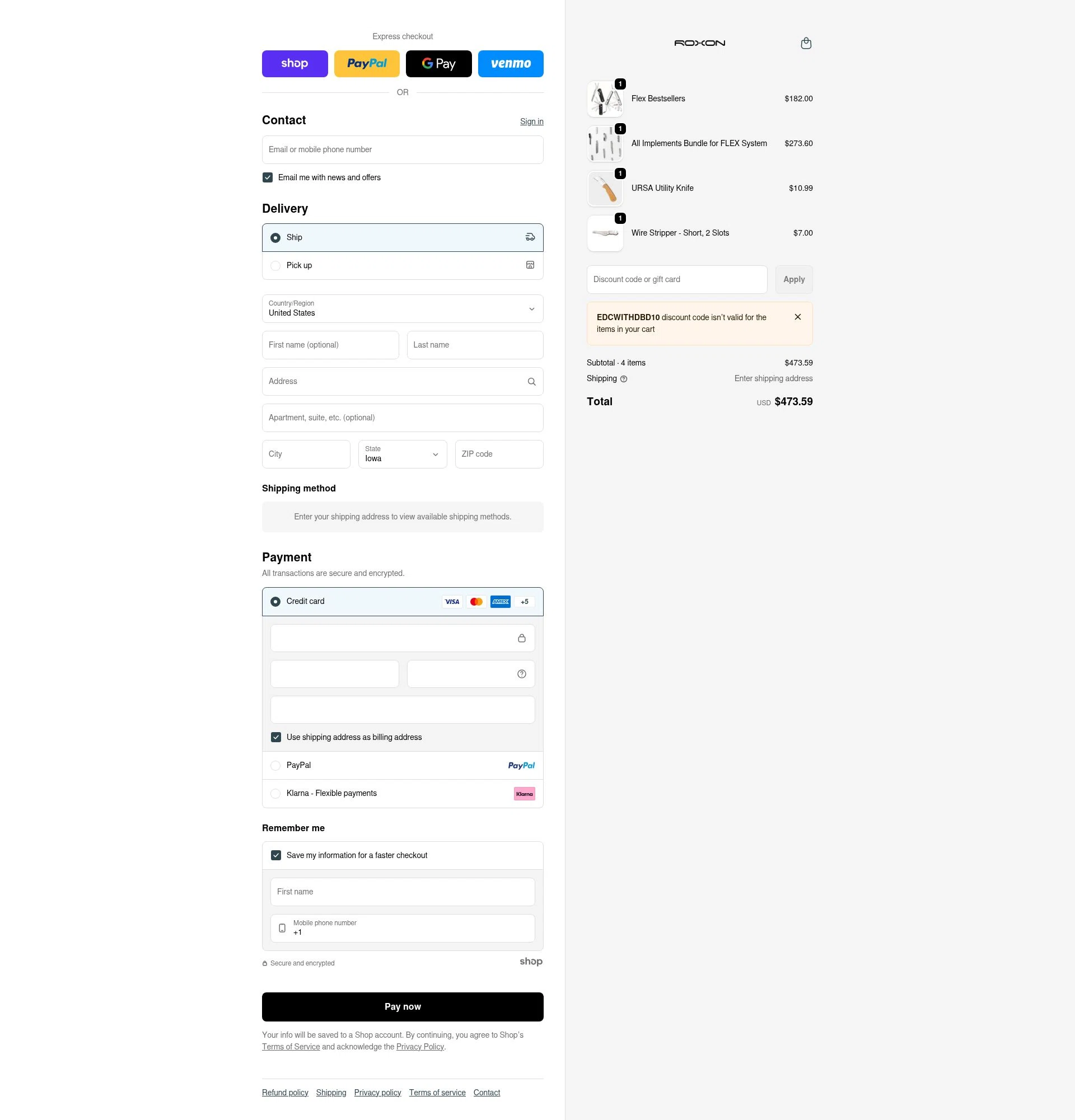 ROXON checkout page showing ROXON discount code box | Screenshot taken by SimplyCodes community member on Jan 27, 2026