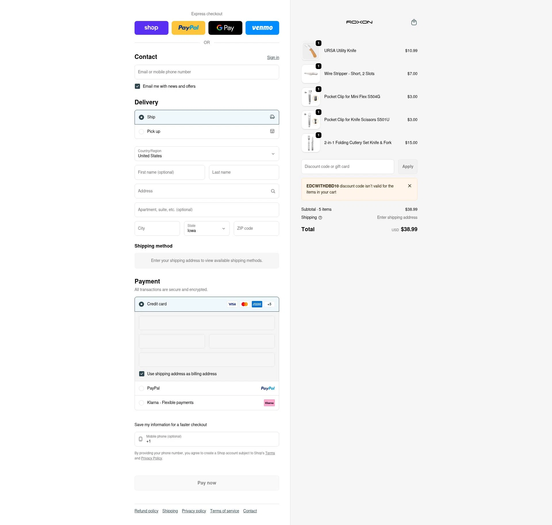 ROXON checkout page showing ROXON discount code box | Screenshot taken by SimplyCodes community member on Feb 5, 2026