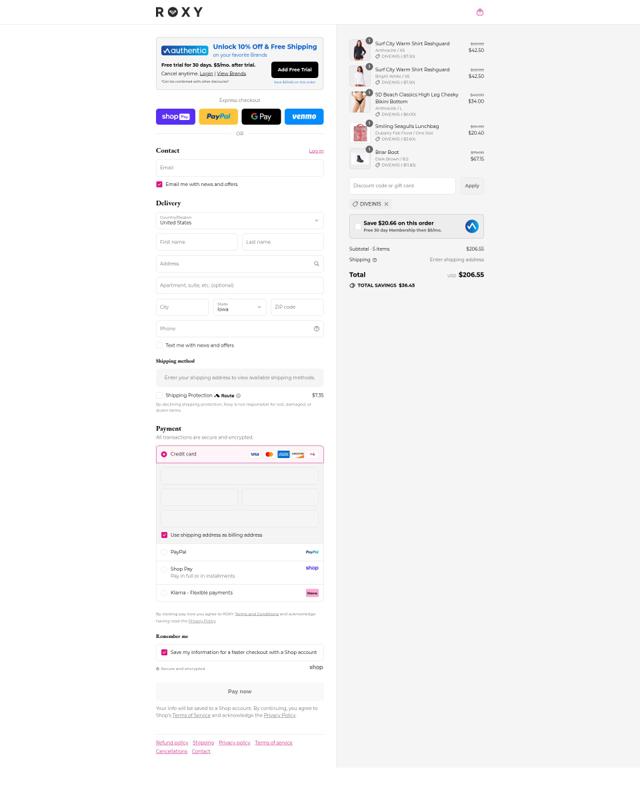 Roxy checkout page showing Roxy coupon code box | Screenshot taken by SimplyCodes community member on Aug 26, 2025