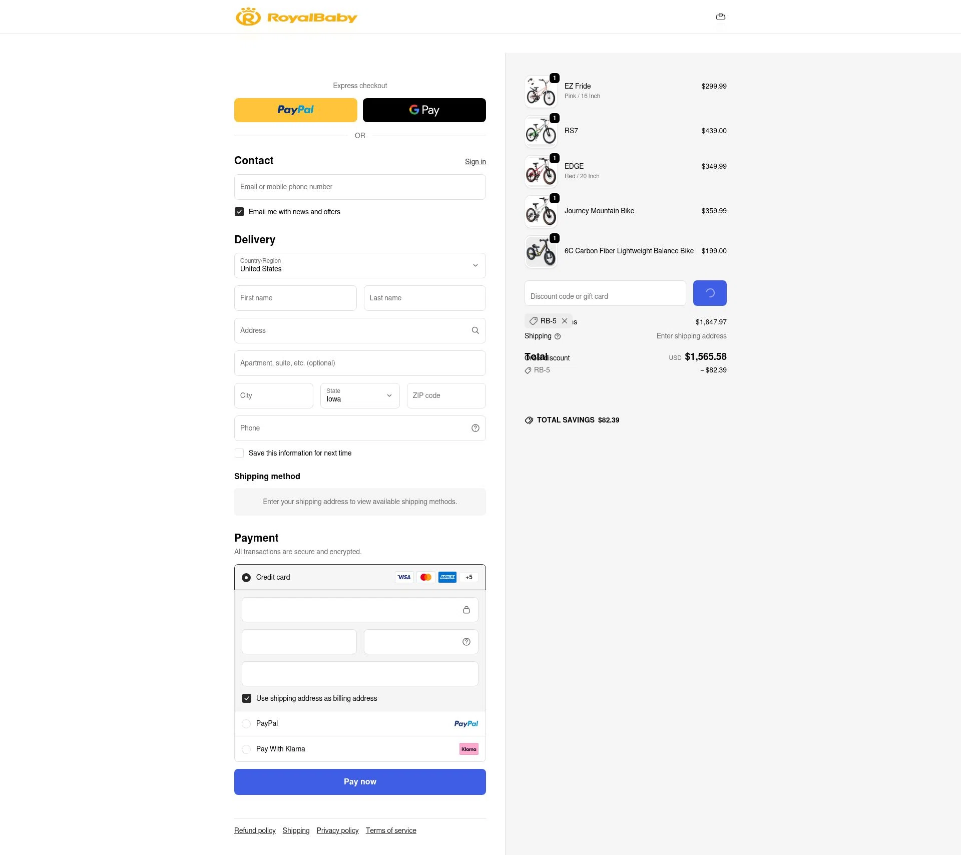 Royalbabyglobal checkout page showing Royalbabyglobal promo code box | Screenshot taken by SimplyCodes community member on Jan 8, 2026