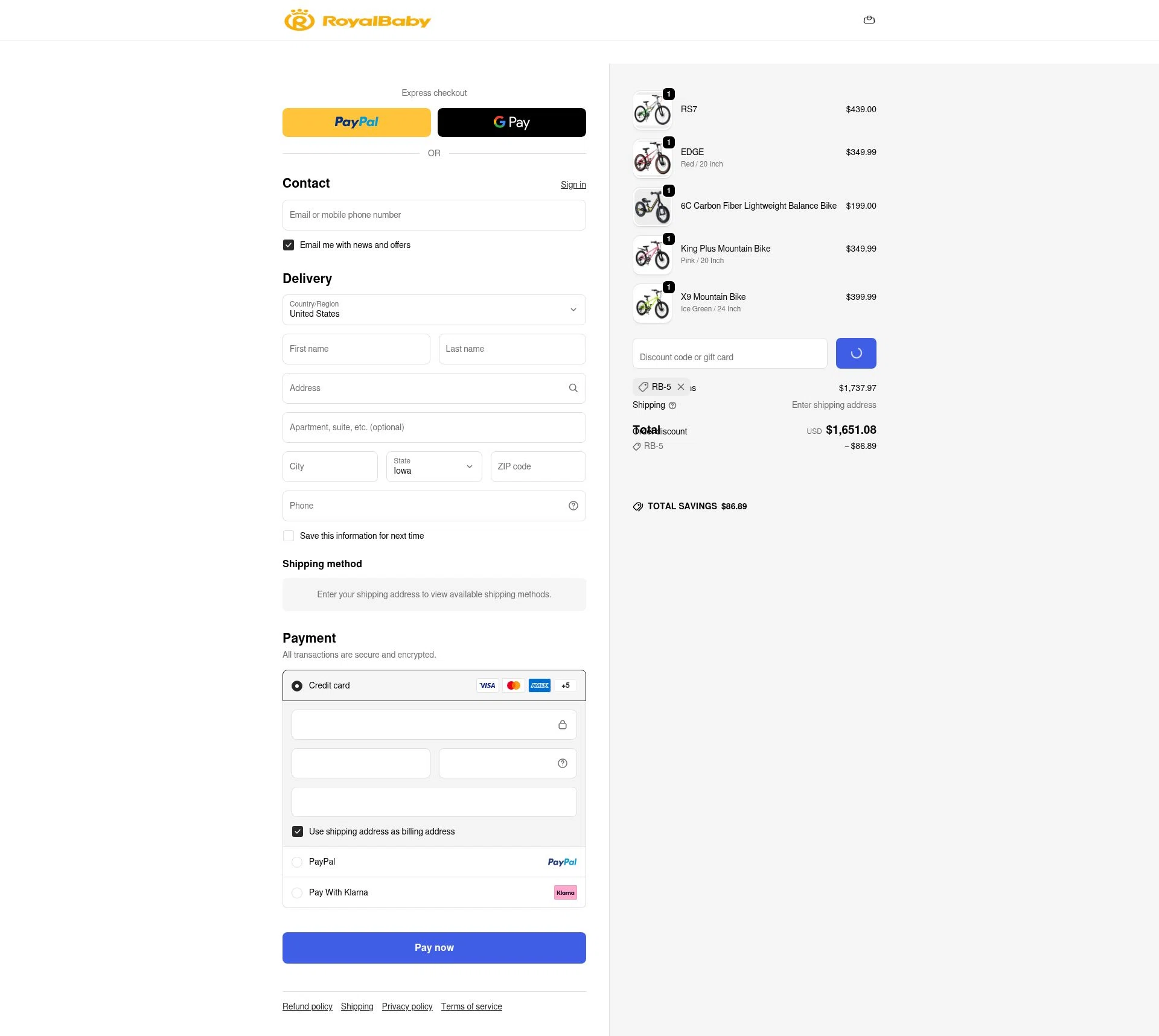 Royalbabyglobal checkout page showing Royalbabyglobal promo code box | Screenshot taken by SimplyCodes community member on Feb 18, 2026