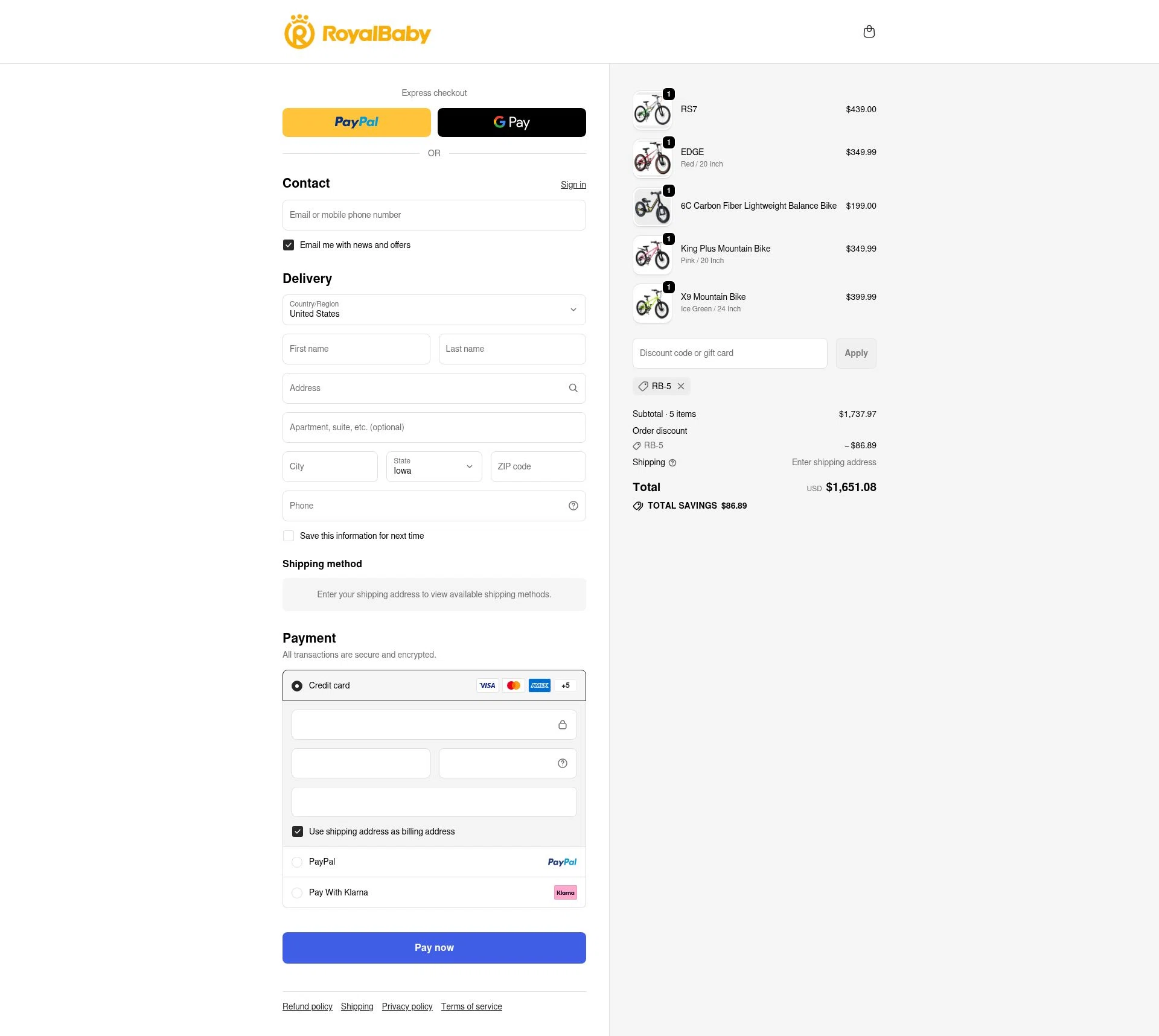 Royalbabyglobal checkout page showing Royalbabyglobal promo code box | Screenshot taken by SimplyCodes community member on Feb 14, 2026
