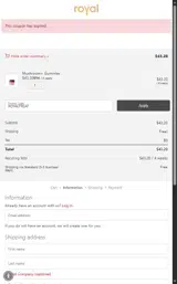 ROYALTREAT coupon verification screenshot