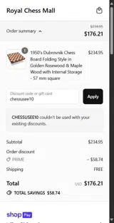 chessusee10 coupon verification screenshot