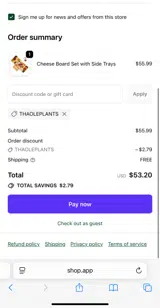 THAOLEPLANTS coupon verification screenshot
