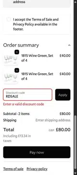 RDSALE coupon verification screenshot