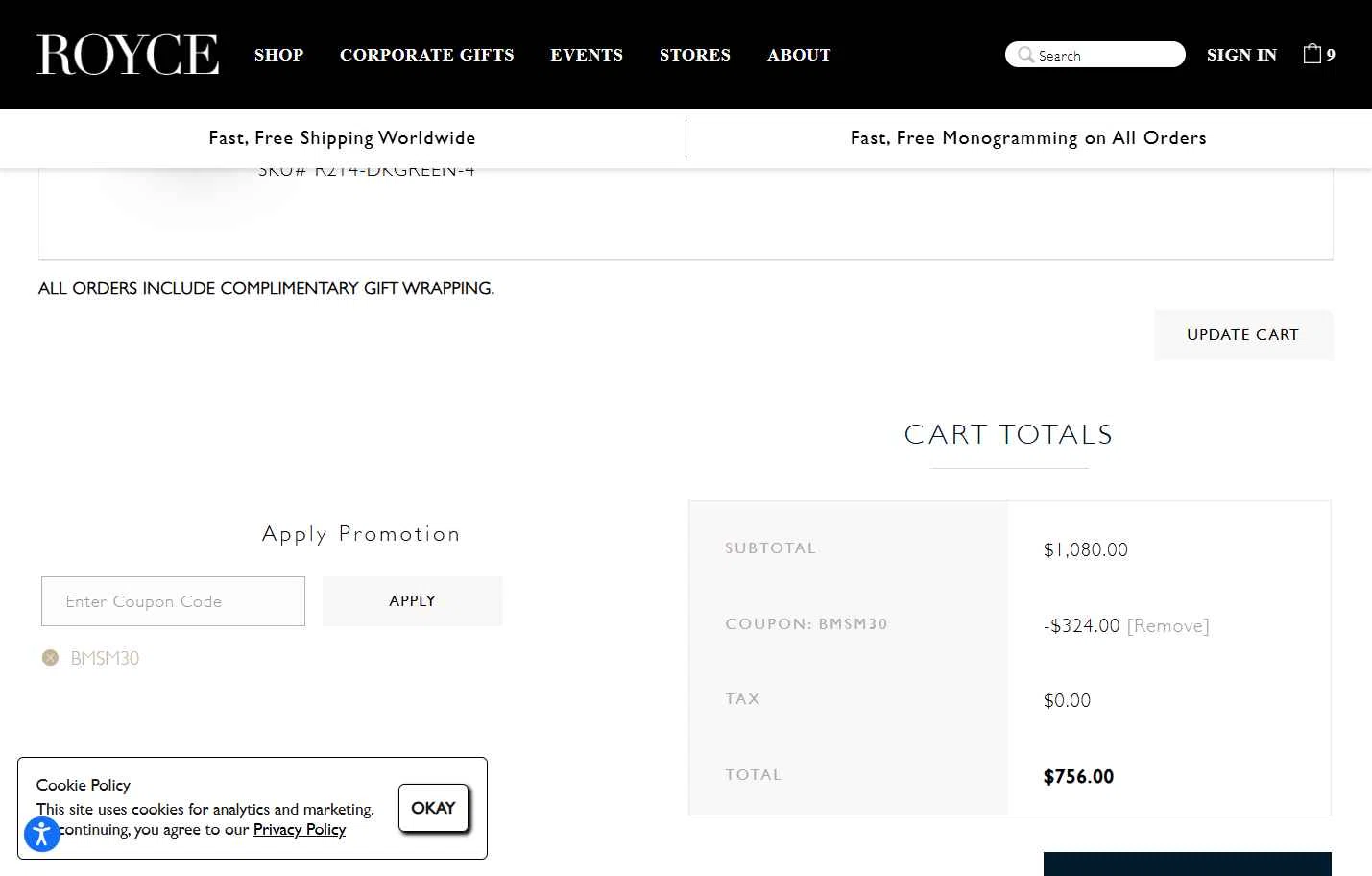 Royce checkout page showing Royce coupon code box | Screenshot taken by SimplyCodes community member on Dec 15, 2025