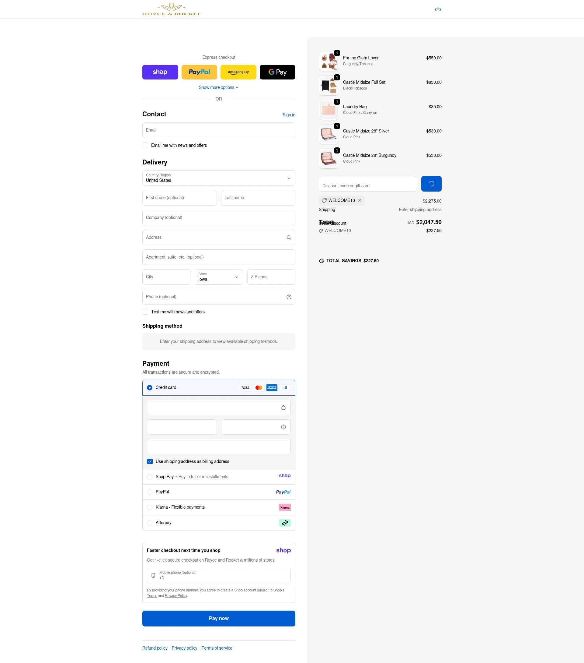 Royce and Rocket checkout page showing Royce and Rocket promo code box | Screenshot taken by SimplyCodes community member on Jan 10, 2026