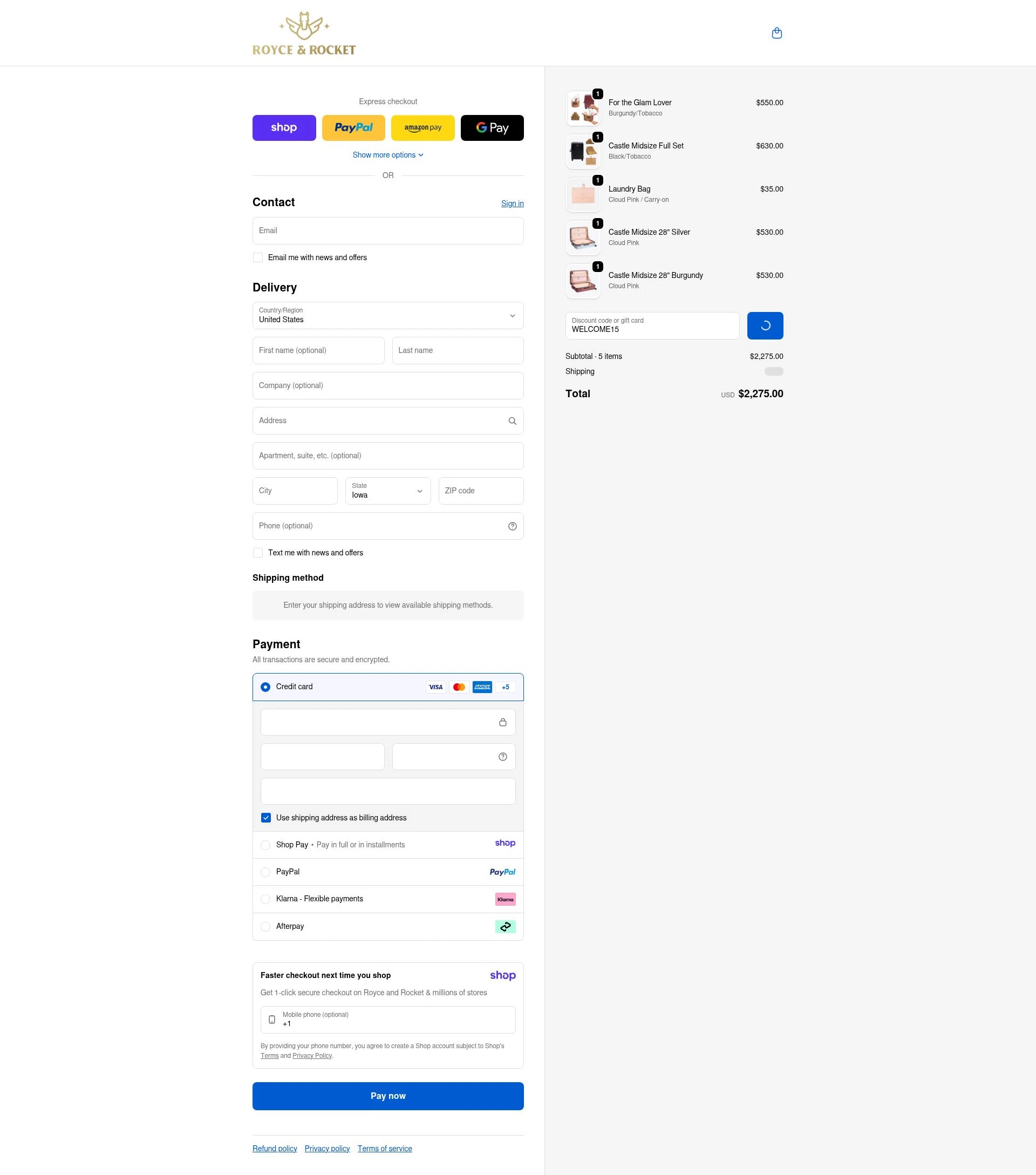Royce and Rocket checkout page showing Royce and Rocket promo code box | Screenshot taken by SimplyCodes community member on Jan 10, 2026