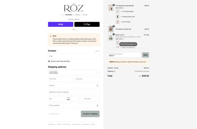 ROZ Hair checkout page showing ROZ Hair coupon code box | Screenshot taken by SimplyCodes community member on Sep 12, 2025