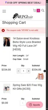 HFW06 coupon verification screenshot