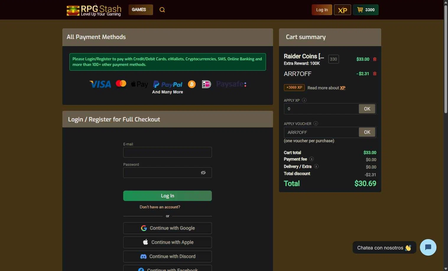 RPGStash checkout page showing RPGStash promo code box | Screenshot taken by SimplyCodes community member on Feb 7, 2026
